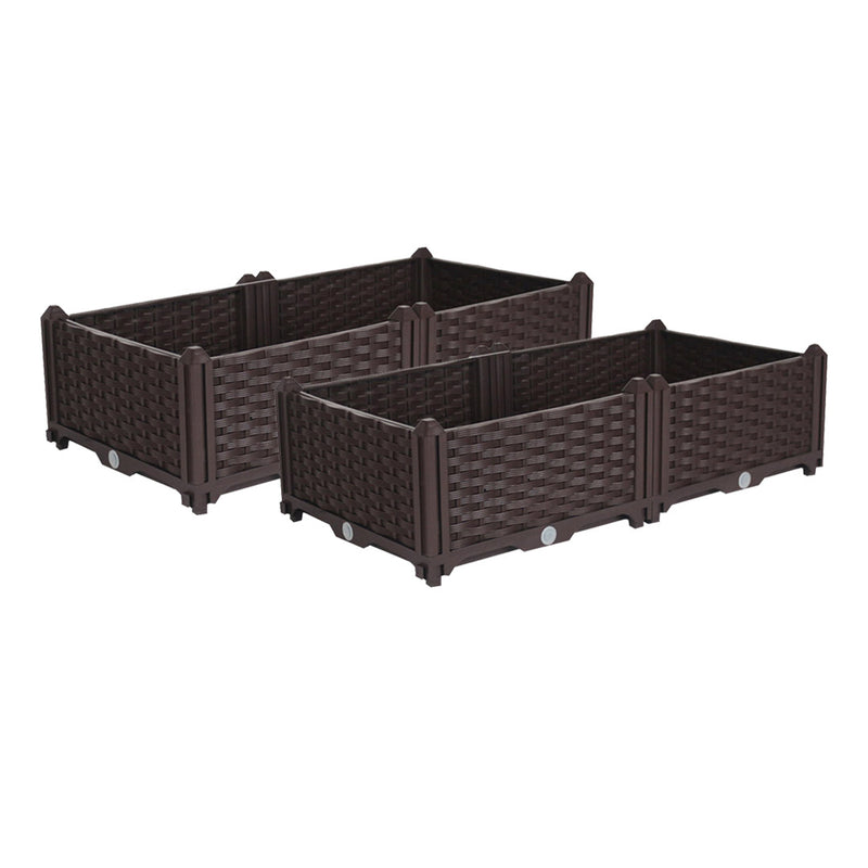 2X Raised Planter Box 80CM Self Watering Outdoor Garden Bed Brown Plastic