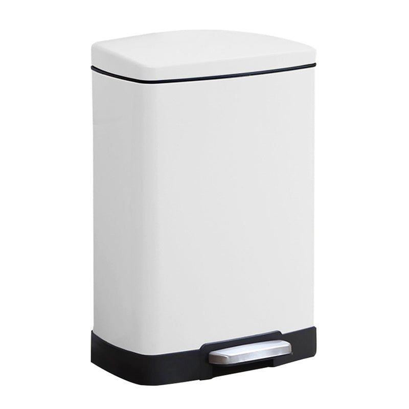 Foot Pedal Stainless Steel Trash Bin 12L Rectangular White Soft Close Lid
