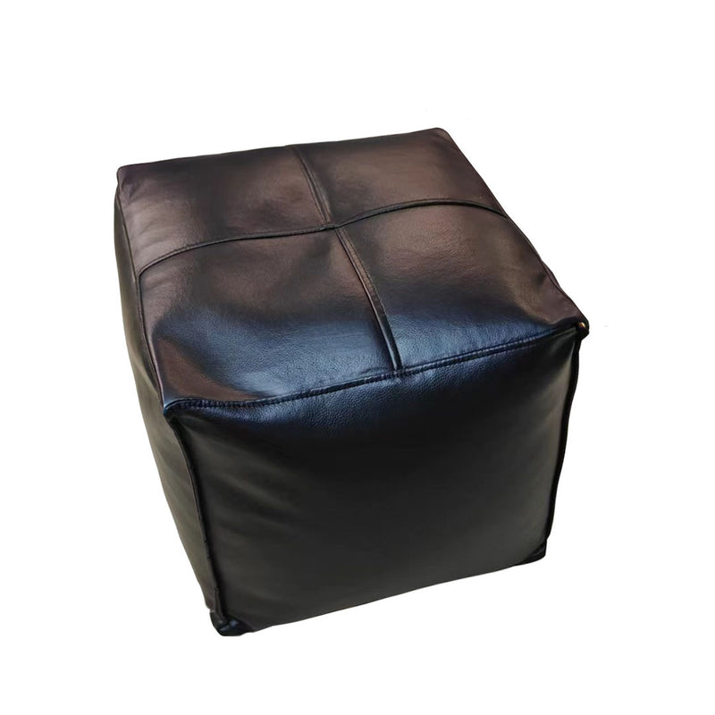 40cm Square Leather Pouf Cushion EPP Insert Black Home Accent