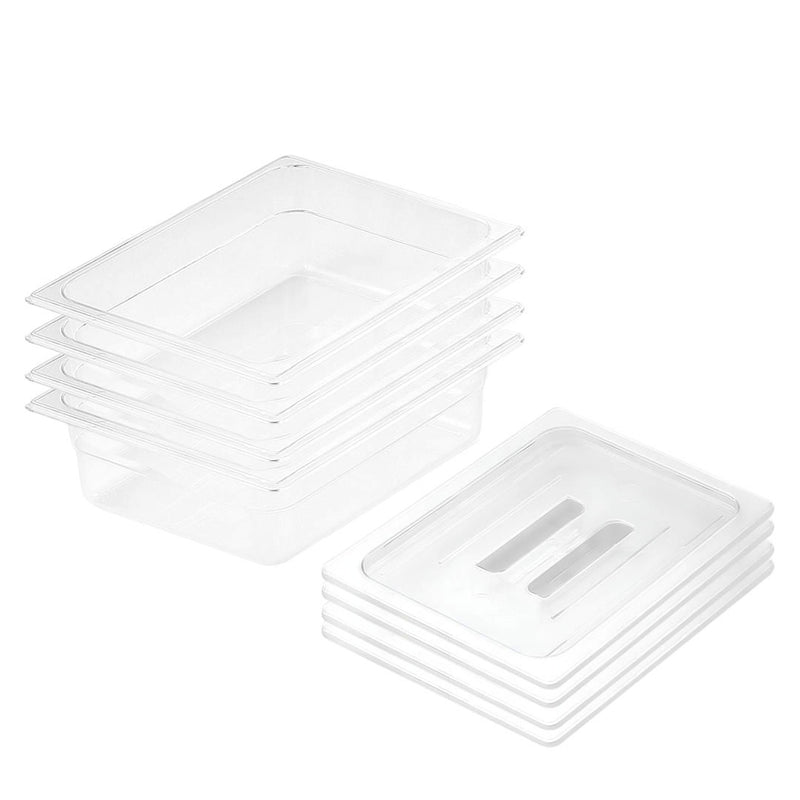 Gastronorm GN Pan 1/2 150mm Polycarbonate Food Tray Set of 4 With Lids