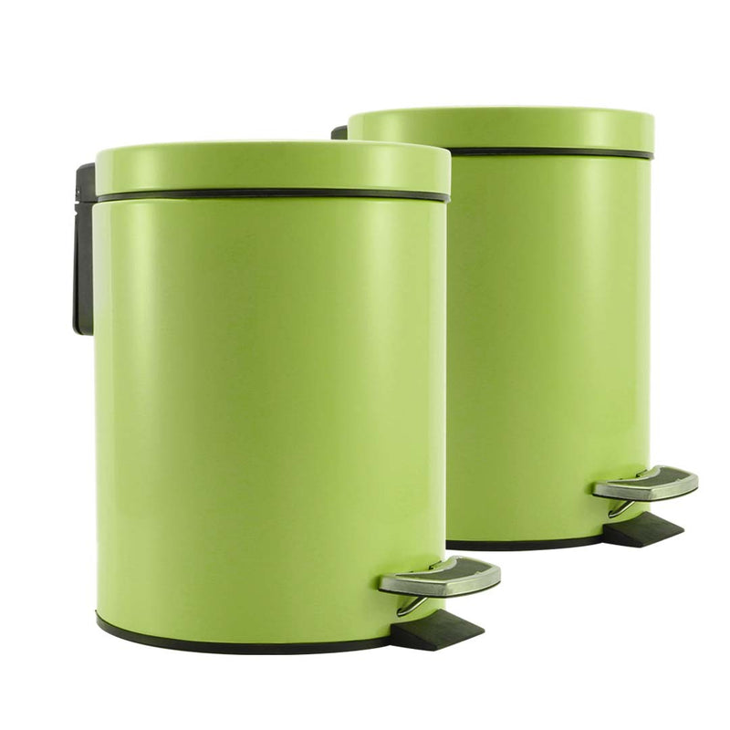2X Foot Pedal Stainless Steel Trash Bin 12L Round Green Removable Inner Bin