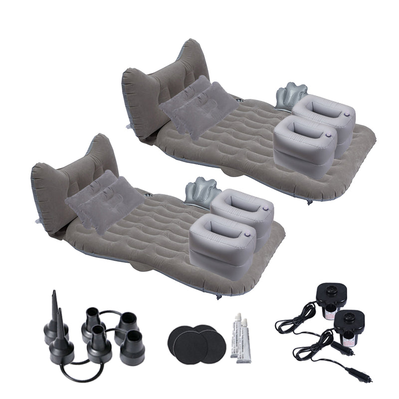 2X Grey Honeycomb Inflatable Car Mattress PVC Foldable Travel Air Bed Kit