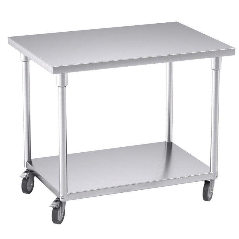 100cm Stainless Steel Prep Workbench Adjustable Shelf Castor Wheels 200kg