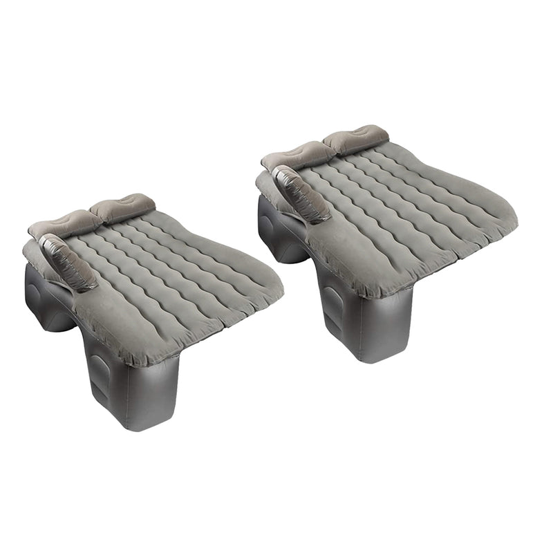 2X Grey Inflatable Car Mattress Portable Air Bed With Pillows For Camping Travel