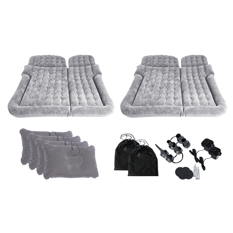 2X Grey Inflatable Car Boot Mattress Pvc Flocked 174cmx126cmx10cm With Pillows