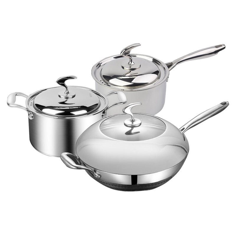 6 Piece Cookware Set Stainless Steel Fry Pan Milk Soup Pot with Lid Dishwasher Safe
