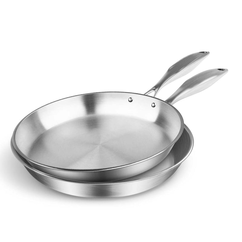 Stainless Steel Fry Pan Set 24cm 30cm Induction Compatible Heat Resistant
