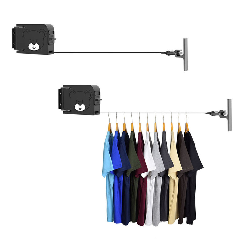 2X 160mm Wall Mounted Retractable Clothesline Rack Aluminum Black 20kg