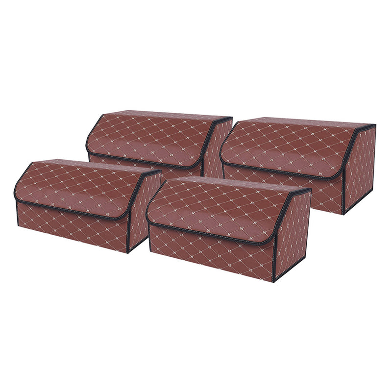 4X Leather Car Boot Organizer 55x30x30cm Collapsible Portable Coffee Gold Stitch