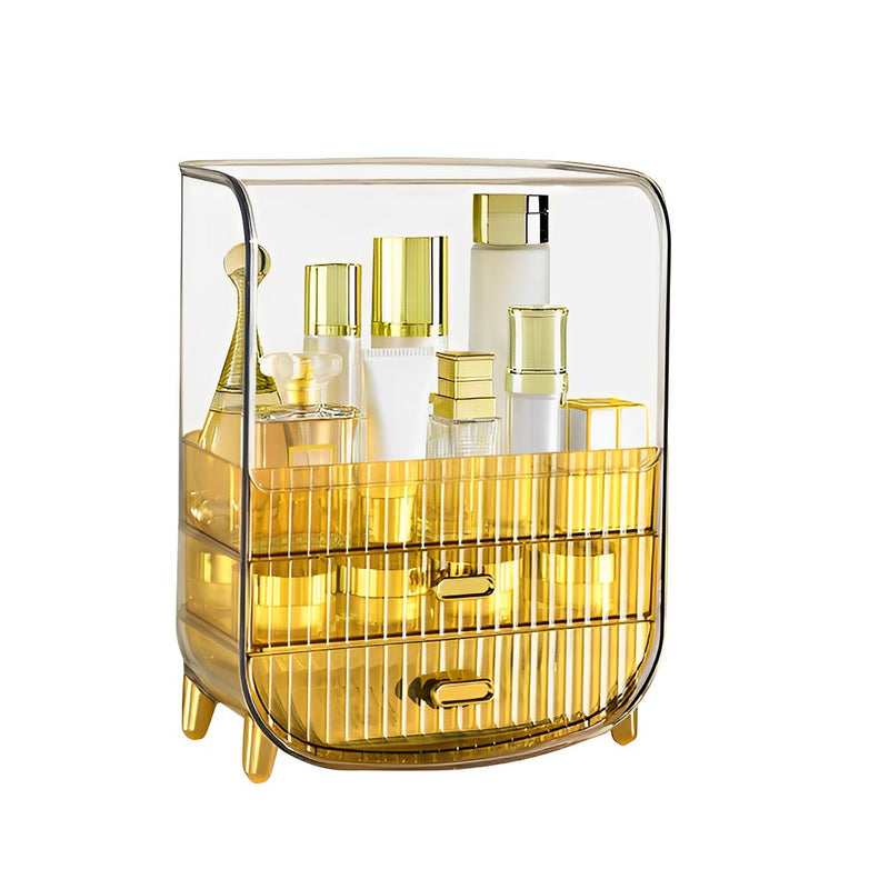 3 Tier Transparent Abs Cosmetic Storage Organizer With Drawers Golden Yellow