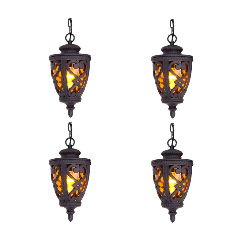 4X Lantern Chandelier Aluminum Glass 33x48cm Compact Dark Brown