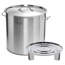 50L Stainless Steel Stockpot With Steamer Rack Insert Lid Heavy Duty Base