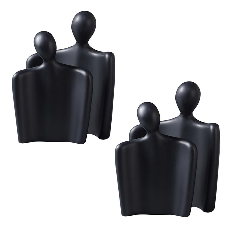 2X Ceramic Minimalist Abstract Human Figurine Sculptures Matte Black 25.5cm 21cm
