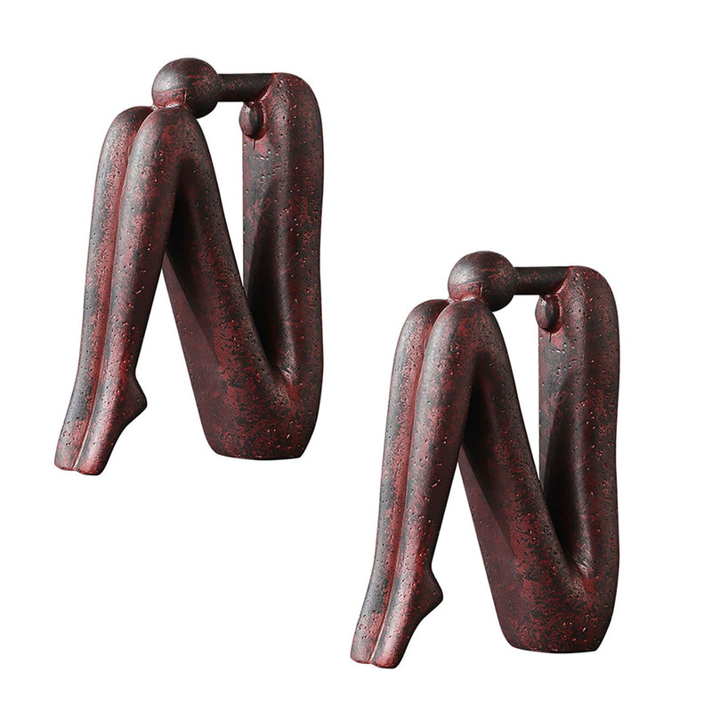 2X Minimalist Resin Stickman Sculpture 13x6x20cm Ornament Bookend Brown