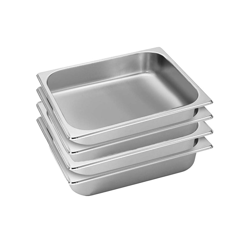 4X 1/2 GN Stainless Steel Pan 27x33cm 6.5cm Deep Stackable Commercial