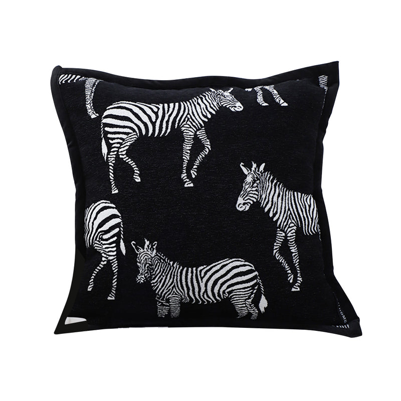 Decorative Polyester Square Pillow 45x45x14cm Black Zebra Luxury
