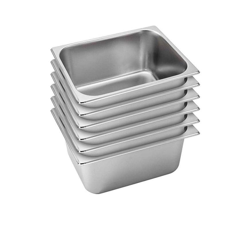 6X 1/2 GN Full Size Pan 27cm X 33cm X 15cm Deep Stainless Steel