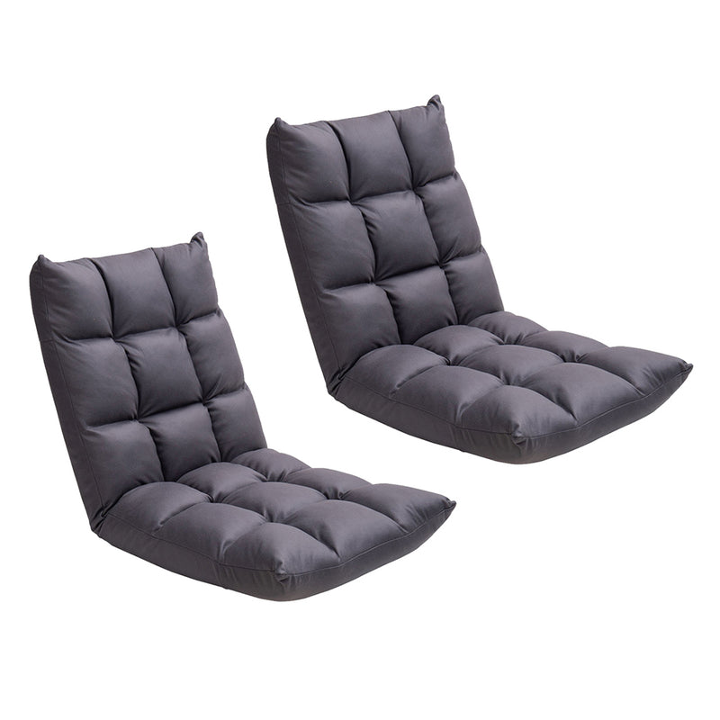 2X Grey Lounge Floor Recliner Air Leather Foldable Adjustable Indoor Outdoor