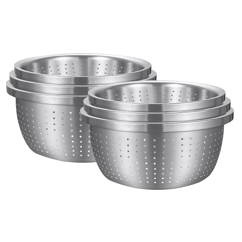 2X 3Pc 18/10 Stainless Steel Perforated Nesting Colanders 20cm 24cm 26cm Silver