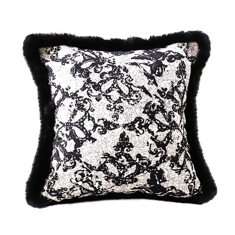 Velvet Throw Pillow 45cm Square Vintage Black Herringbone 15cm Thick