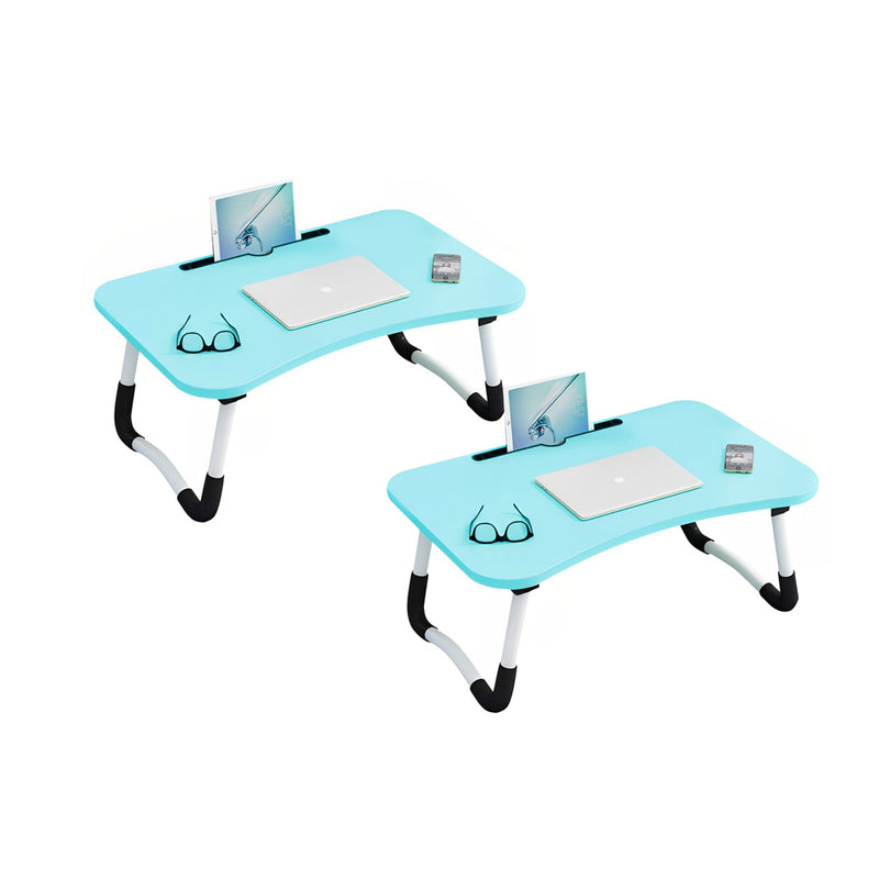 2X Foldable Bed Table Mdf Top Aluminum Frame 60x40x28cm Blue Notebook Slot