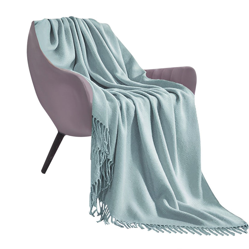 Grey Acrylic Knitted Throw Blanket 130x220cm Fringed Warm Decor Sofa Bed