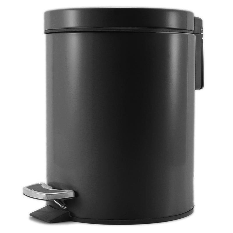 Foot Pedal Stainless Steel Trash Bin 12L Black Removable Inner Non Slip Base
