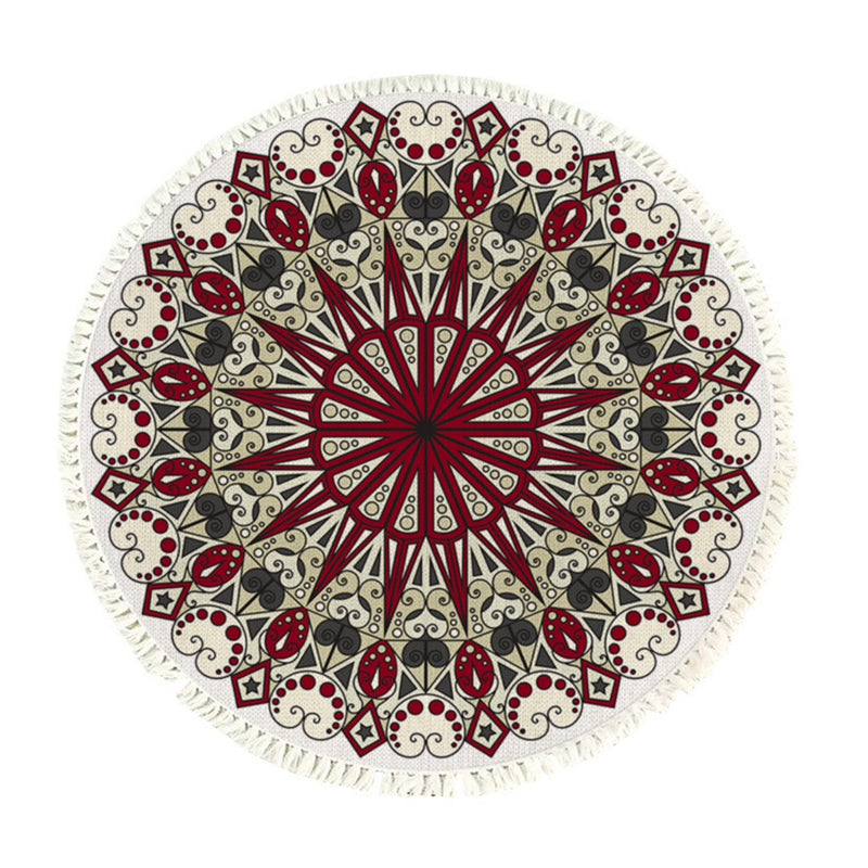 Round Mandala Rug 120cm Polyester Anti Slip Backing Plush Tassel