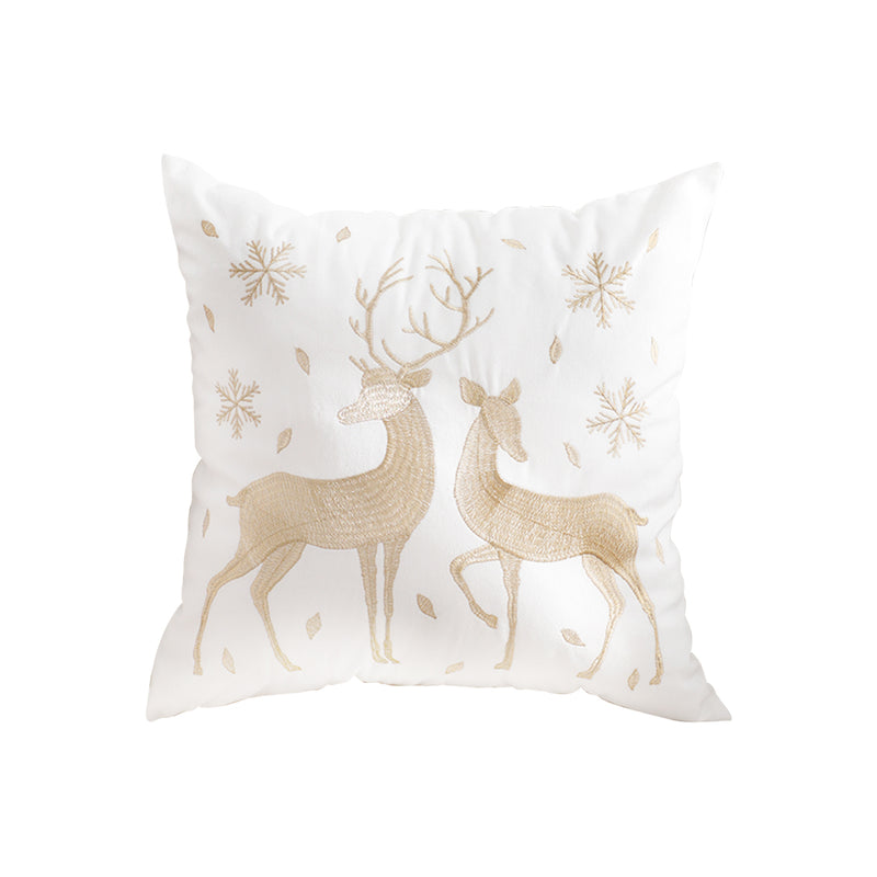 45x45cm Plush Throw Pillow White Golden Reindeer Festive Christmas Cushion