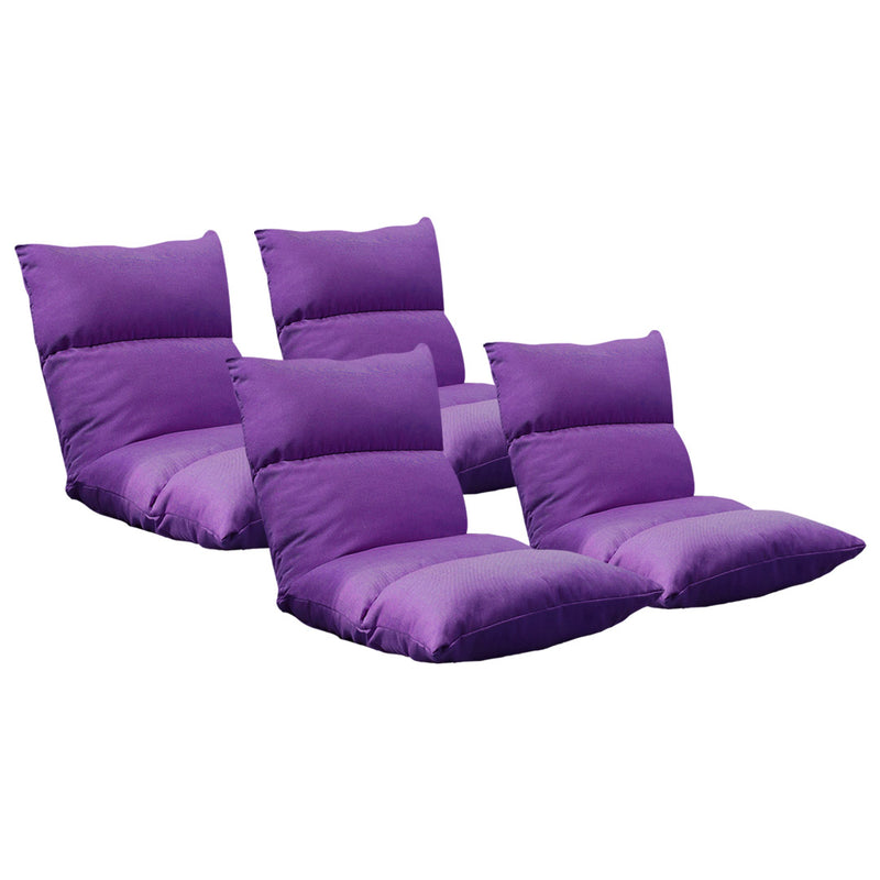 4X Floor Recliner Chairs Linen Adjustable 5 Position 108x53x15cm Purple