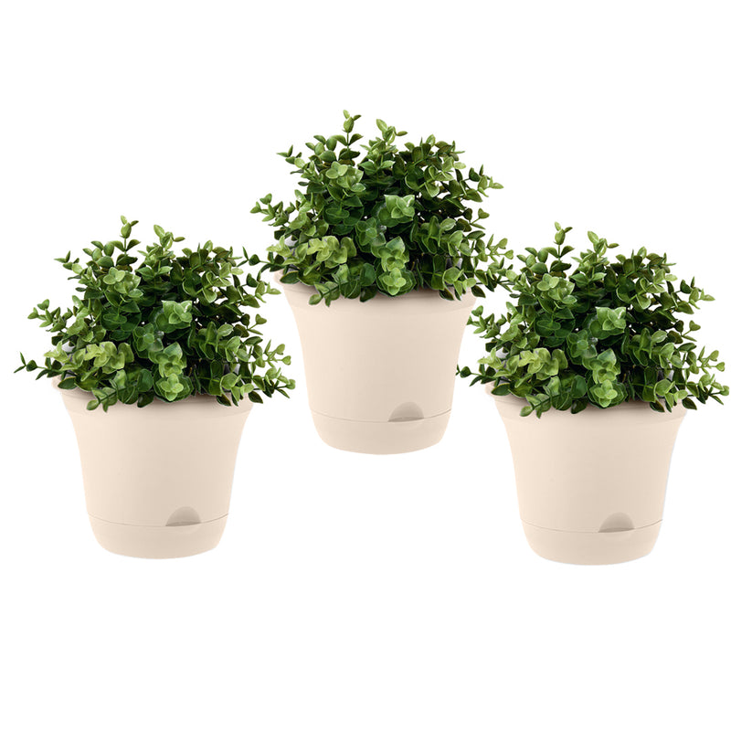 Plastic Self Watering Planter Pot Indoor Outdoor Beige 19.5 cm Set of 3