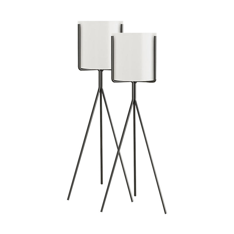 2X 80cm Metal Plant Stand Set with White Enamel Pots Indoor Display Balcony Home