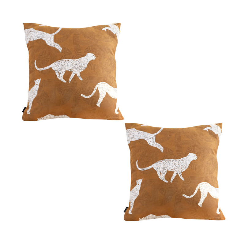 2X 50x50x18cm Throw Pillow Polyester Cotton Brown White Cheetah Print Soft Fill