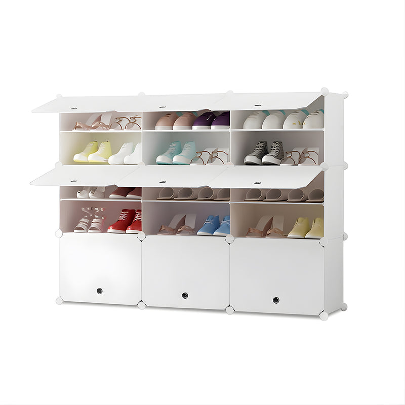 5 Tier 3 Column White Shoe Rack Organizer Stackable Footwear Storage Cabinet