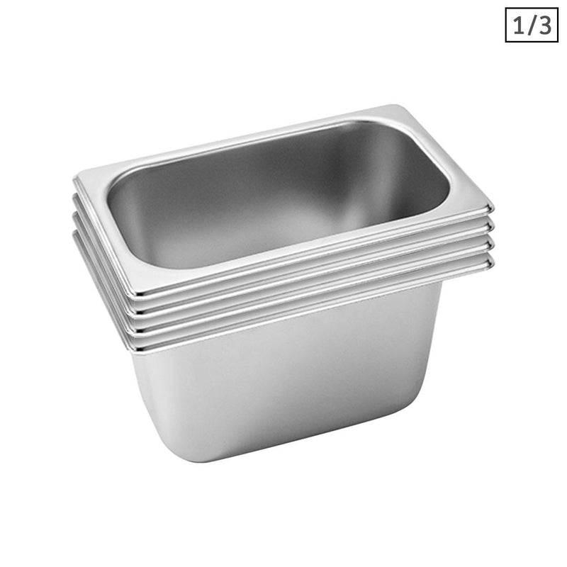 4X 1/3 GN Gastronorm Pan Stainless Steel 15cm Deep Stackable