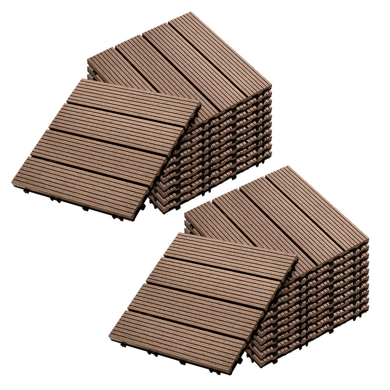 2X 11 pcs Light Chocolate Wooden Composite Decking Tiles Outdoor Flooring