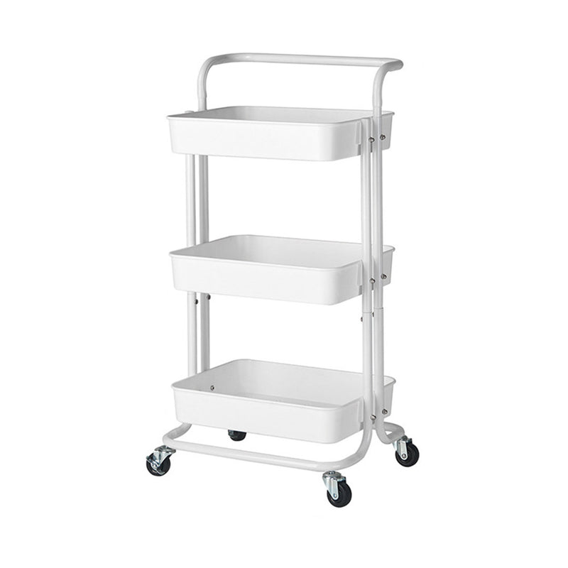 3 Tier Steel Kitchen Cart PVC Trays White Wheels Locking Castors