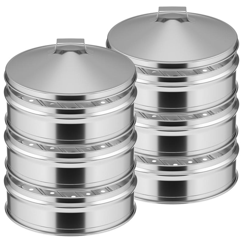 2X Stainless Steel 3 Tier Steamers With Lid 25cm Polished Finish Easy Clean