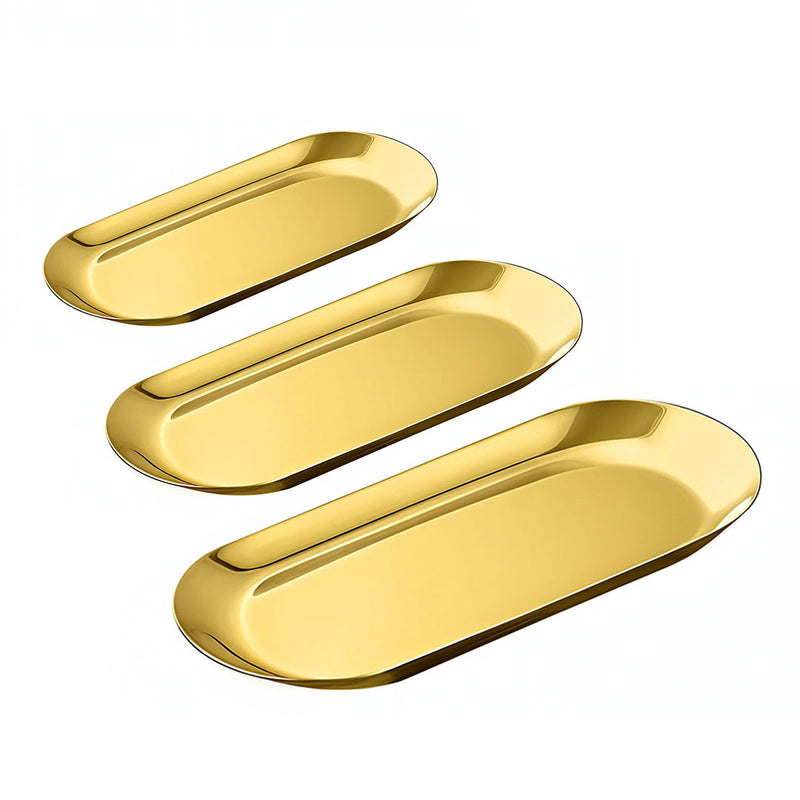 Oval Stainless Steel Plate Set 3 Pieces Small Medium Large Gold Nordic