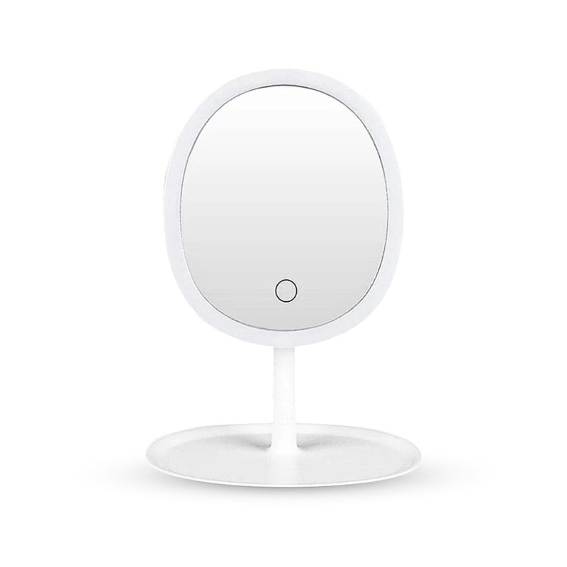 26cm White Oval Led Makeup Vanity Mirror Tricolor Adjustable Usb Powered