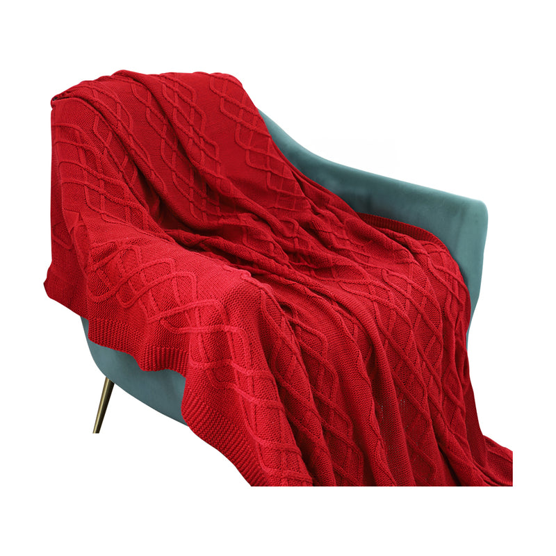 Throw Blanket Polyester 130x170cm Chunky Yarn Woven Cozy Red Christmas