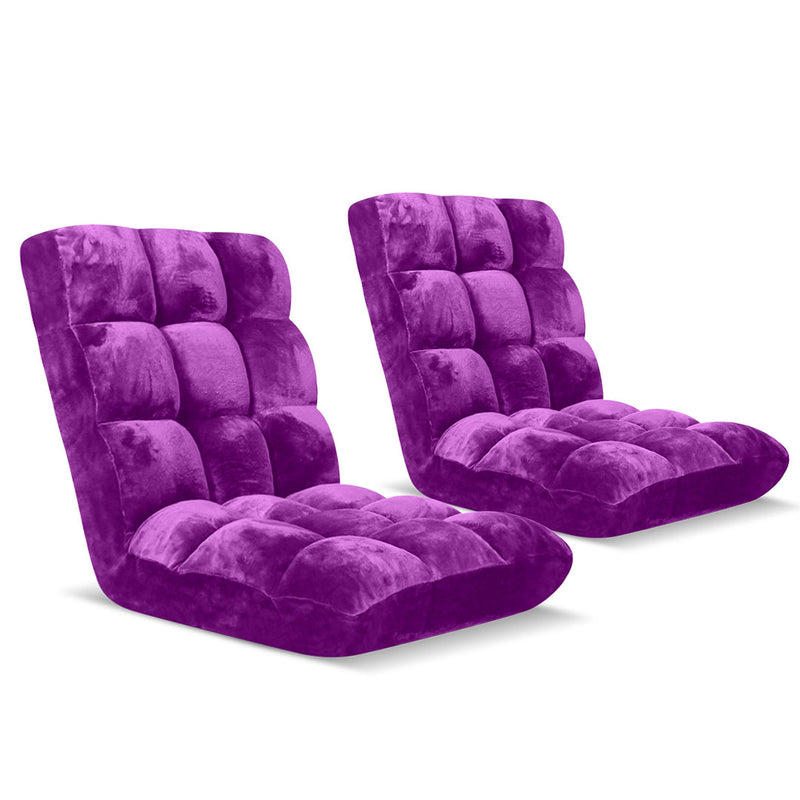 2X Folding Floor Recliner 6 Position Cushion 108x53x10cm Memory Foam Purple