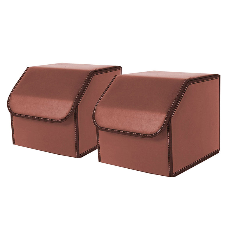 2X Leather Car Boot Organizer Collapsible Portable Storage Box Small Coffee