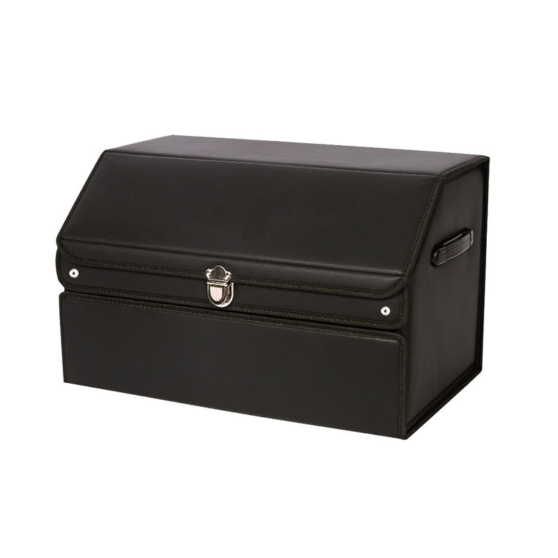 56cm Leather Car Boot Organizer Storage Box Foldable Lock Black Portable