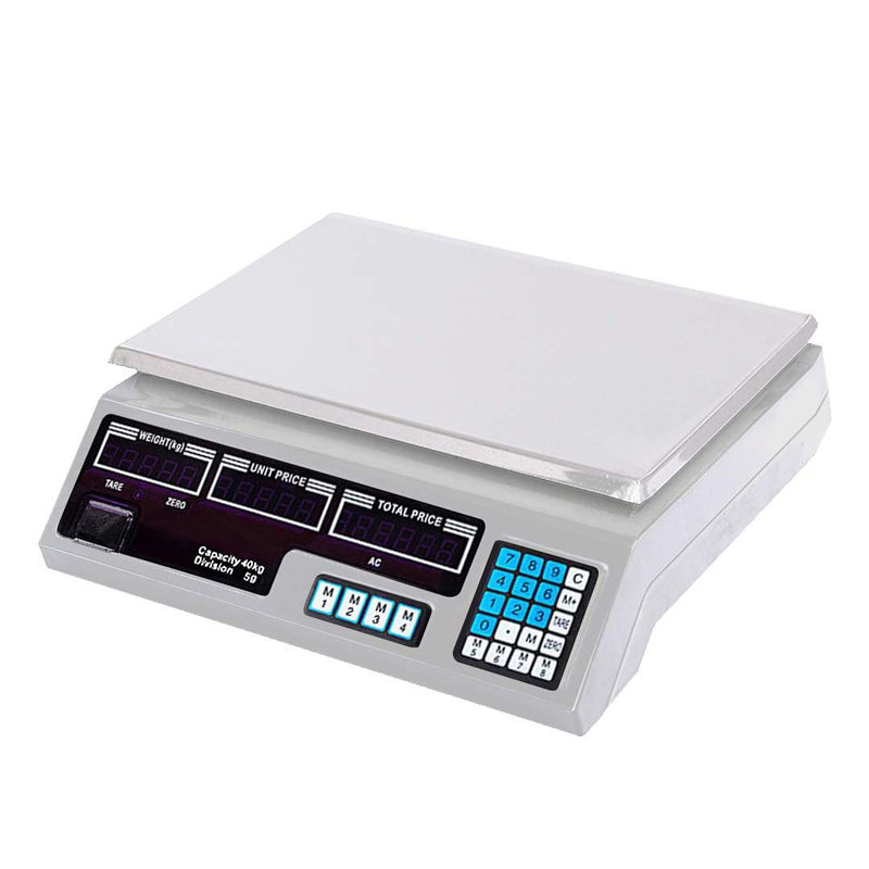 Digital Commercial Kitchen Scale 40kg Capacity Stainless Steel Black LCD Display