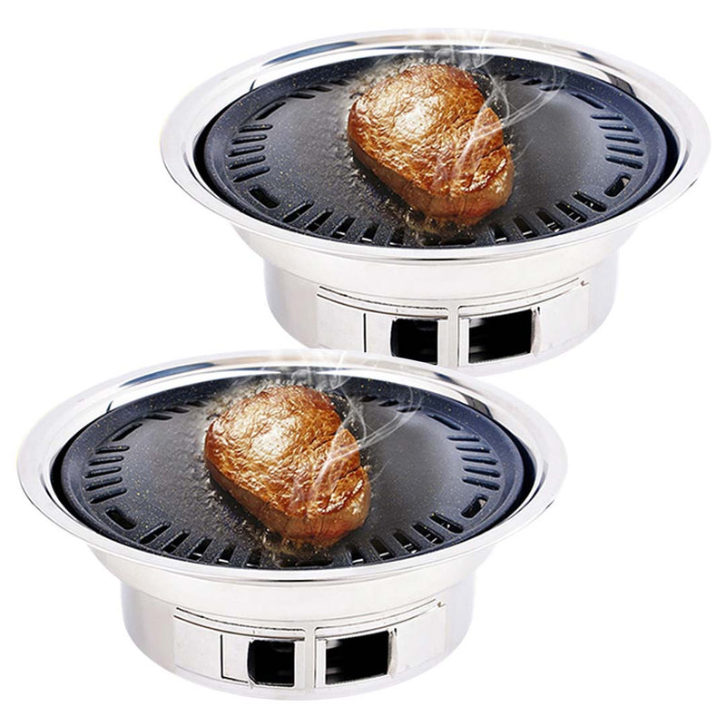 2X Portable Charcoal Grill Stainless Steel Agalmatolite Plate 340mm Smokeless