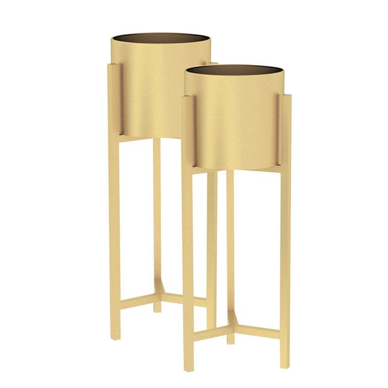 2X 60cm Gold Metal Plant Stand With Enamel Pot Corner Space Saving Indoor