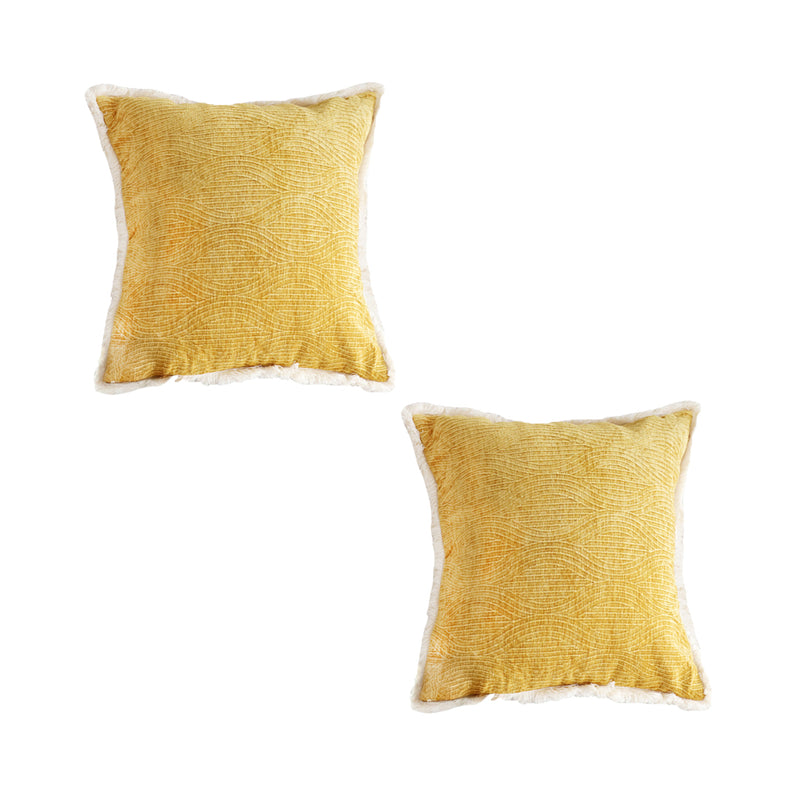 2X Throw Pillow 50x50x18cm Polyester Cotton Chenille Plush Turmeric Yellow
