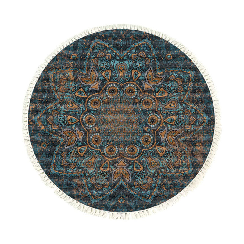 120cm Round Mandala Area Rug Polyester Plush Anti Slip Backing