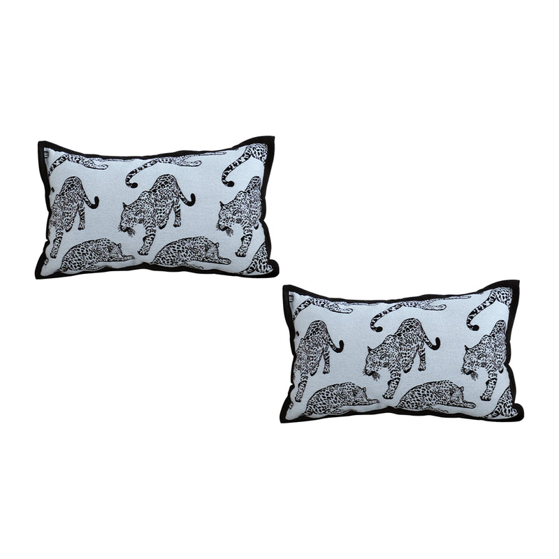 2X 30cm Fleece Leopard Lumbar Throw Pillow White Black Decorative Cushion
